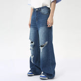 Hearujoy Personality Male Straight Jeans Hole Worn-out Loose Wide Leg Denim Pants Washed Casual Men's Trousers Summer 9C6281